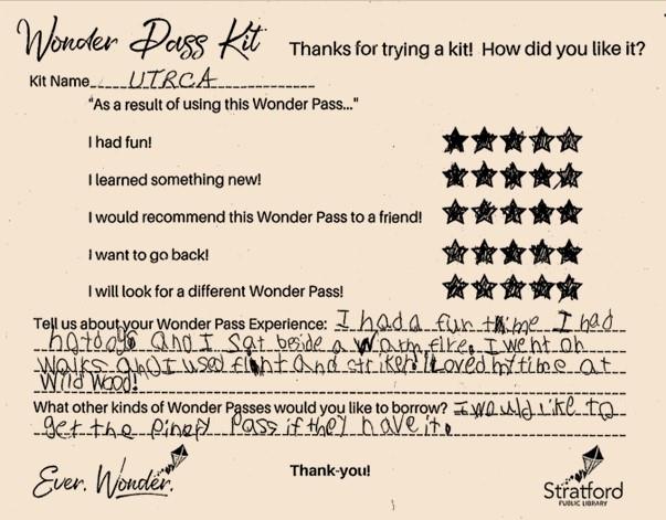 Great feedback from a Stratford Library pass user! Feedback form for a library kit