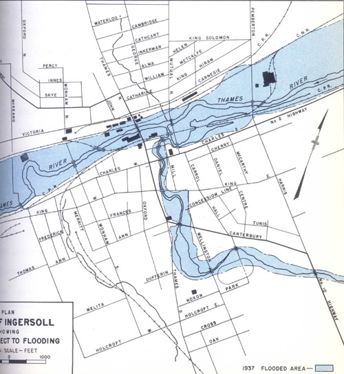Map of 1937 Flood in Town of Ingersoll (South Thames River at Halls Creek)