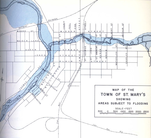 Map of 1937 Flood in Town of St. Marys (North Thames River at Trout Creek)
