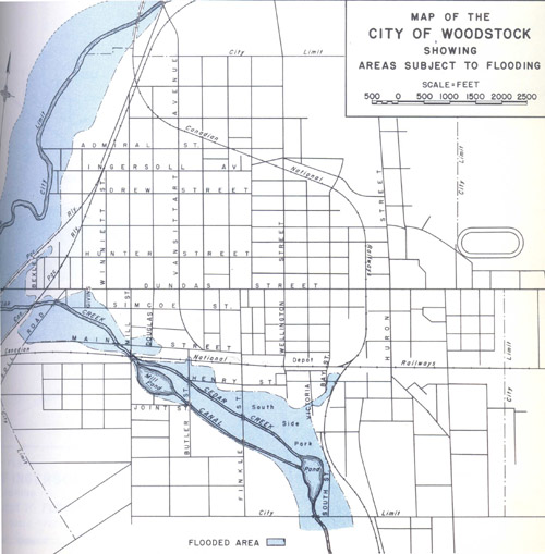 Map of 1937 Flood in City of Woodstock (South Thames River at Cedar Creek)