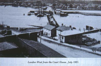 West London during the July 1883 flood, taken from the old Court House at the Forks