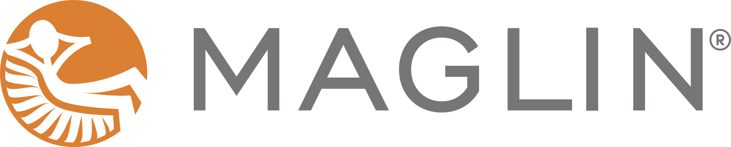 Maglin logo, consisting of an orange and black drawing and text