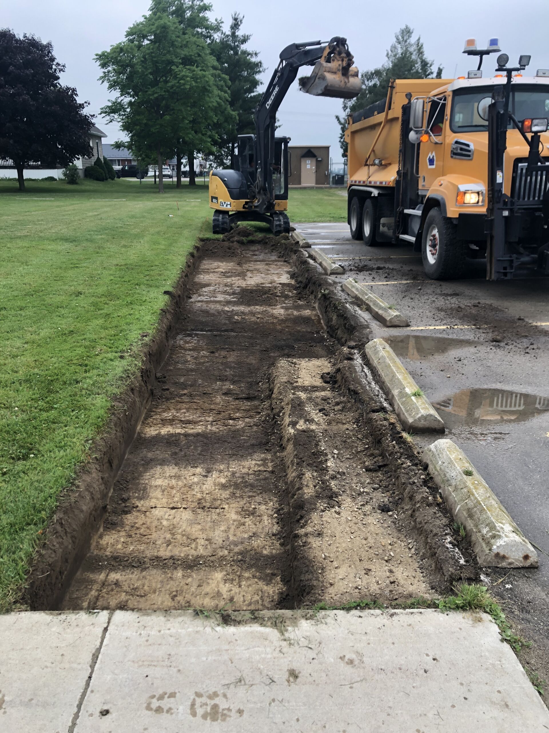 Construction along parking lot.