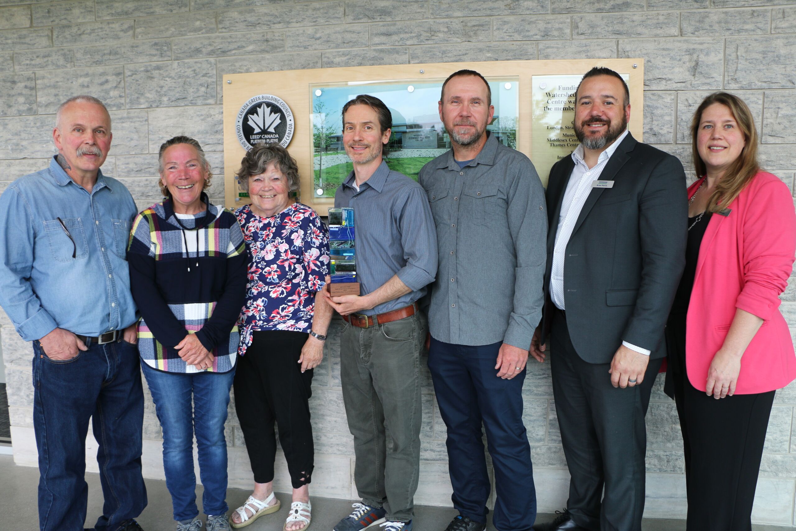 Dave and Wendy Berger (Kayla Berger's parents), Leona Dennis (Kayla Berger‘s grandmother), William Lyons (Award Recipient), Scott Gillingwater (UTRCA Species at Risk Biologist), Chair Brian Petrie (UTRCA Board of Directors), Tracy Annett (UTRCA General Manager)