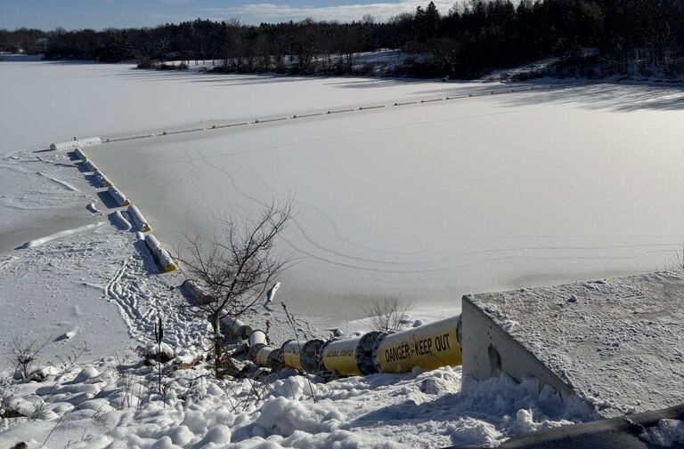 Safety boom on Fanshawe Reservoir