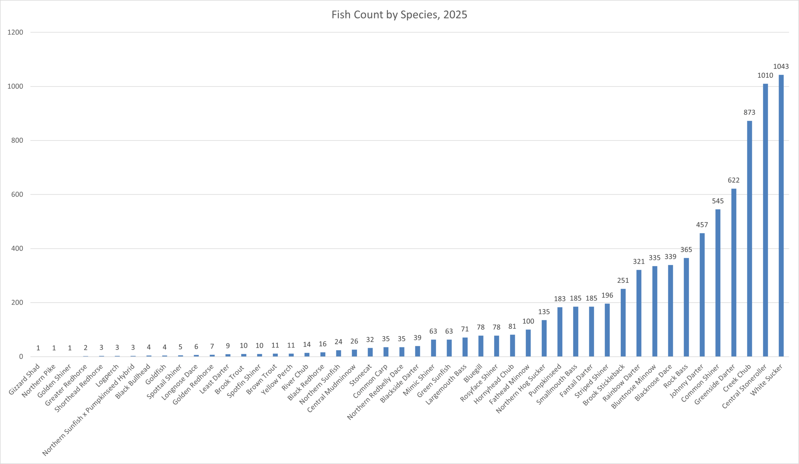 Fish count by species 2025 Graph of fish count by species 2025