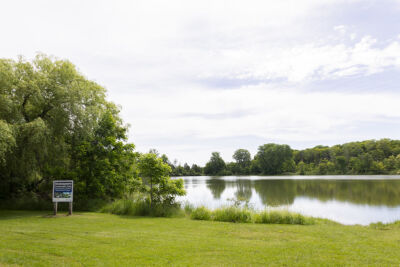 Shakepeare CA sign beside pond
