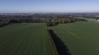 Aerial shot of a field featuring BMPs