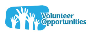 Volunteer opportunities graphic showing hands waving against a blue background